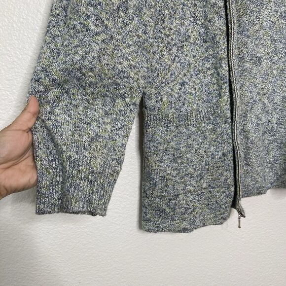 Chicos Sweater Jacket 3 XL Zip Cardigan Knit Blue Green Hooded Mid Length Pocket - Picture 4 of 8
